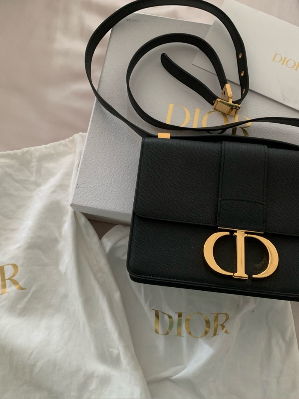 Dior Montaigne Black Calfskin Leather Crossbody Bag with Gold CD Clasp